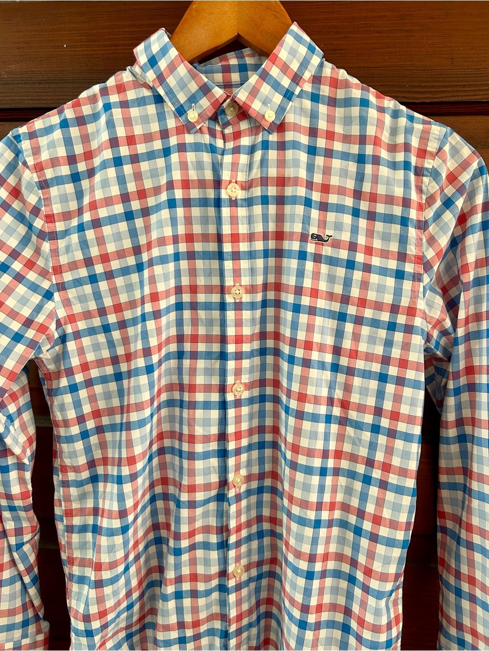 Vineyard Vines Performance Boys' Bermuda Pink & Blue Check Poplin Shirt - Picture 4 of 9